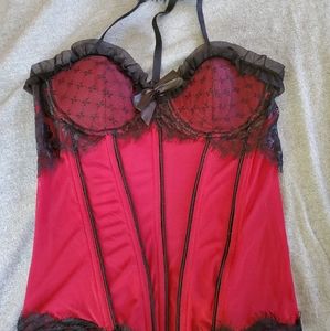 ☠3/25💀Red with black piping bustier size S